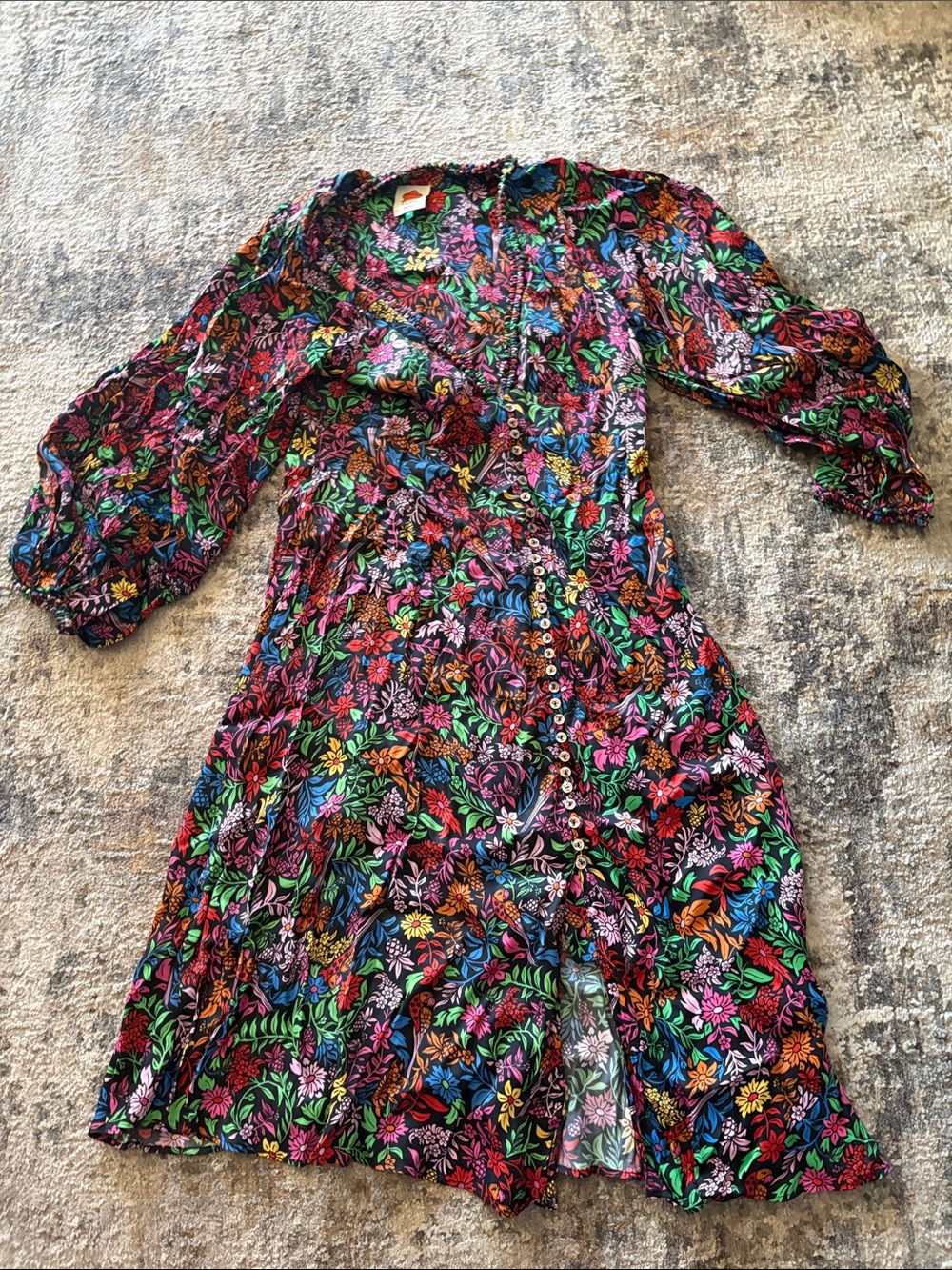 FARM Rio Multicolor Floral Button-Front Midi Dress